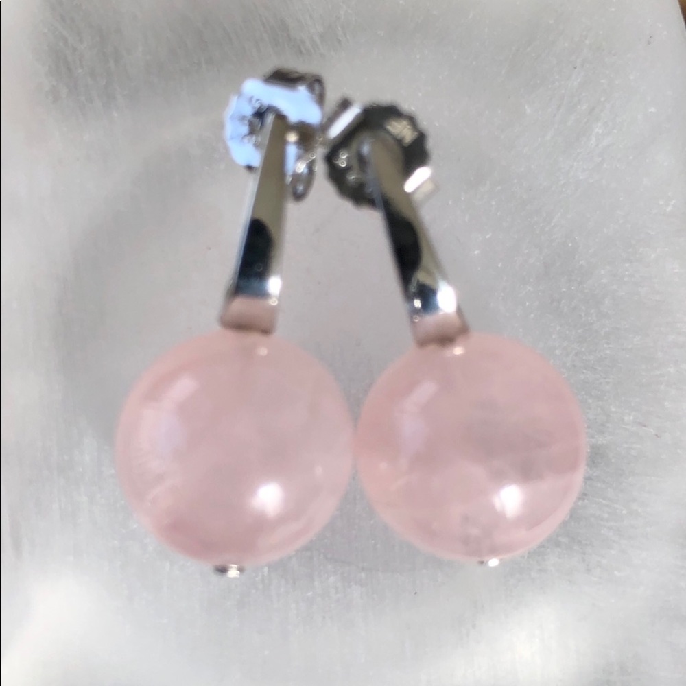 Gem Insider® Sterling 12mm Pink Quartz Earrings